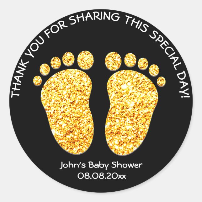 Gold Feet Baby Shower Party Favour Thank You Name Classic Round Sticker (Front)