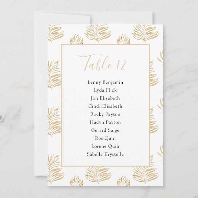 Gold fern leaf Table Number Seating Chart (Front)