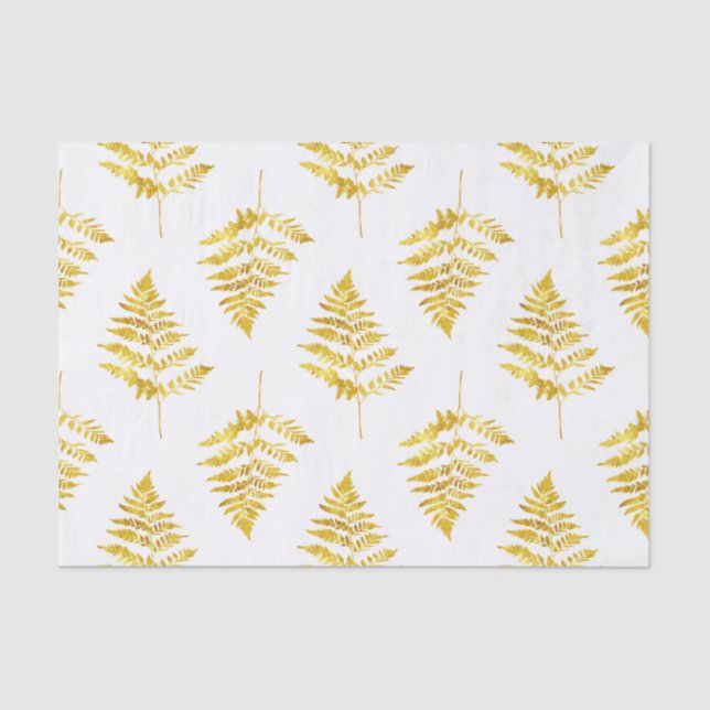 Gold Fern Leaves Pattern Tissue Paper (Front)