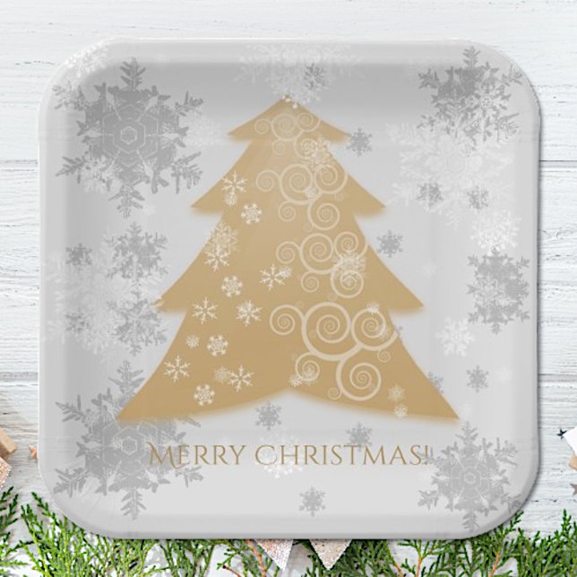 Gold Festive Christmas Tree Paper Plate (Gold Festive Christmas Tree Paper Plates)