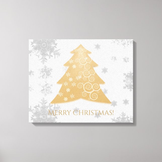 Gold Festive Christmas Tree Stretched Canvas Print (Front)
