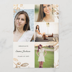 Gold Feuilles 4 Photo Grad Faire-part