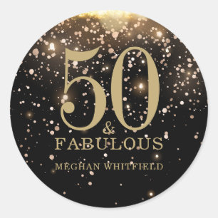 Gold Fifty and Fabulous Bold 50th Birthday Party Classic Round Sticker