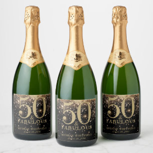 Gold Fifty and Fabulous Bold 50th Birthday Party Sparkling Wine Label
