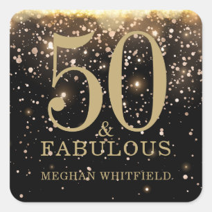 Gold Fifty and Fabulous Bold 50th Birthday Party Square Sticker
