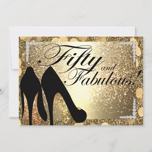 Gold Fifty and Fabulous Womans Birthday Invitation (Front)