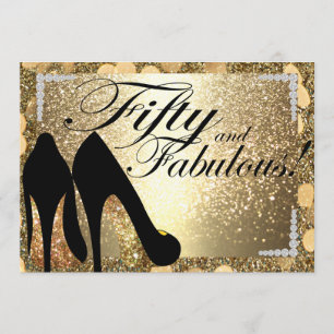Gold Fifty and Fabulous Womans Birthday Invitation