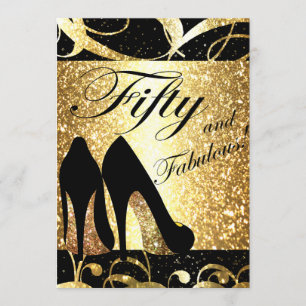 Gold Fifty and Fabulous Womans Birthday Invitation