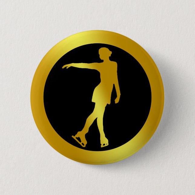 GOLD FIGURE SKATER 2 INCH ROUND BUTTON (Front)