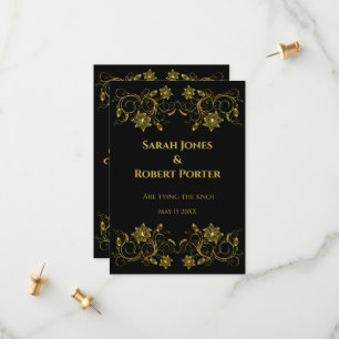 Gold Filigree and Script on Black background Save The Date