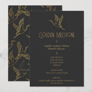 Gold Filigree Art Deco   Crane 50th Birthday Invitation