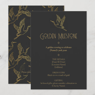 Gold Filigree Art Deco | Crane 50th Birthday Invitation