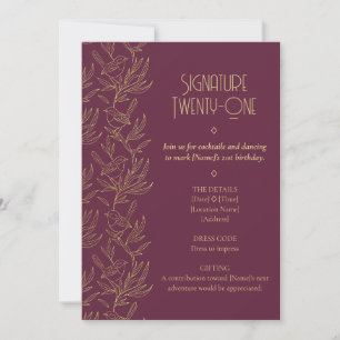 Gold Filigree Art Deco Fairy Wren 21st Birthday Invitation