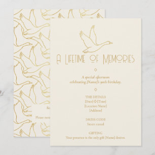 Gold Filigree Art Deco Goose 90th Birthday Invitation