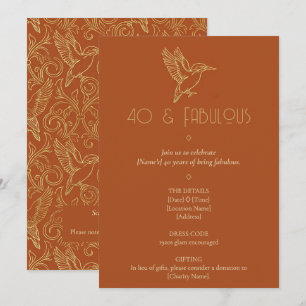 Gold Filigree Art Deco   Kingfisher 40th Birthday Invitation