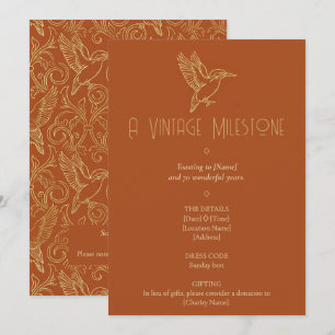 Gold Filigree Art Deco   Kingfisher 70th Birthday Invitation