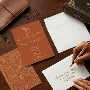 Gold Filigree Art Deco Kingfisher Retirement Invitation