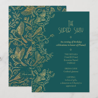 Gold Filigree Art Deco | Sparrow 60th Birthday Invitation