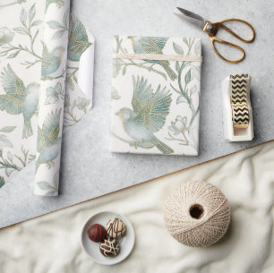 Gold Filigree Art Deco Sparrow Morning Song Wrapping Paper