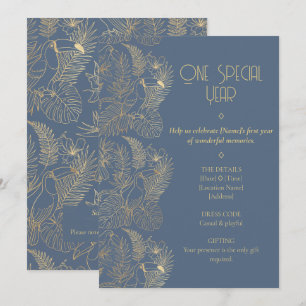 Gold Filigree Art Deco   Toucan 1st Birthday Invitation