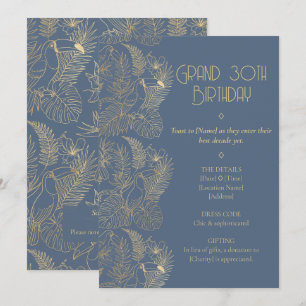 Gold Filigree Art Deco Toucan 30th Birthday Invitation