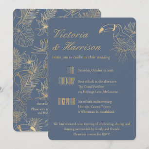 Gold Filigree Art Deco Toucan All In One Invitation