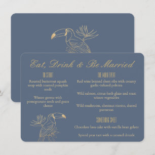 Gold Filigree Art Deco Toucan Estate Grey Wedding Menu