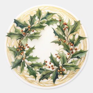 Gold Filigree & Berry Sprigs Classic Round Sticker