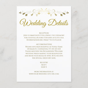 Gold Filigree Border Elegant Wedding Details Enclosure Card