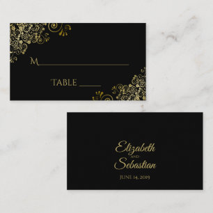 Gold Filigree Elegant Black Wedding Escort Card