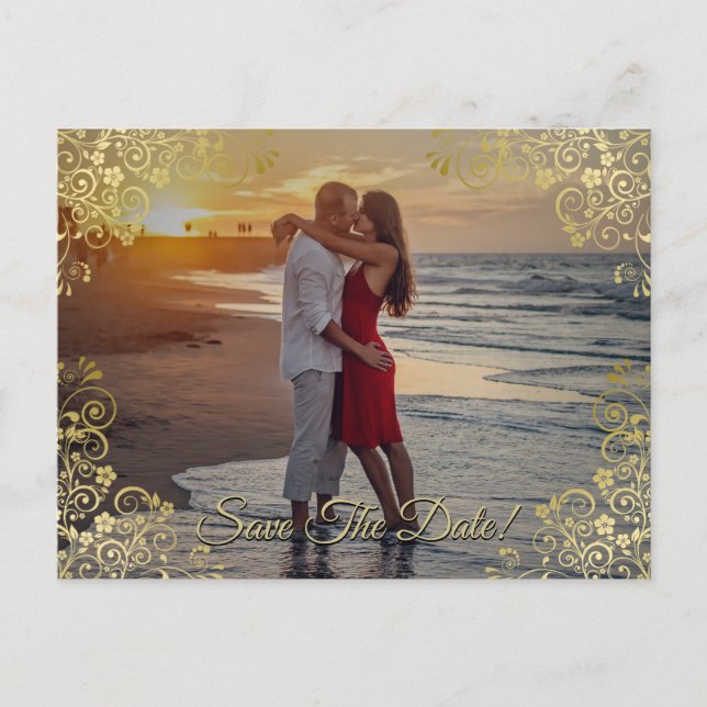 Gold Filigree Wedding Enregistrer le Carte photo d (Devant)