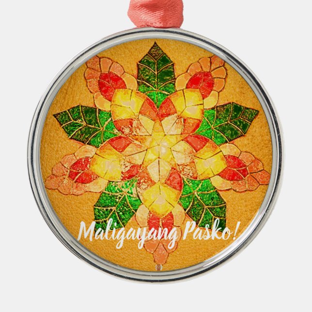 Gold Filipino Parol Style, Philippines Metal Ornament (Front)