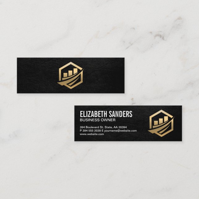 Gold Finance Icon | Black Leather Executive Mini Business Card (Front/Back)
