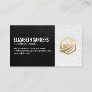 Gold Finance Icon   Black White Leather Executive Business Card