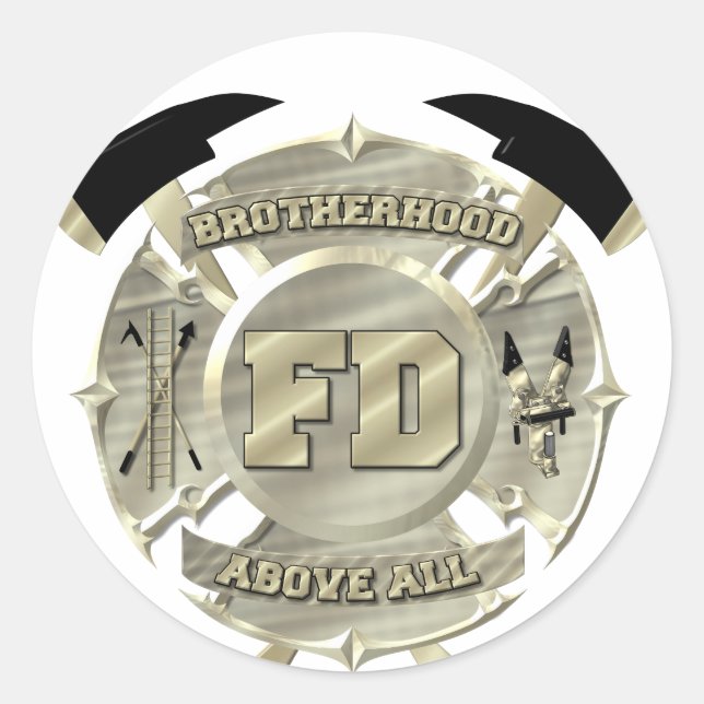 Gold Firefighter Brotherhood Symbol Classic Round Sticker (Front)
