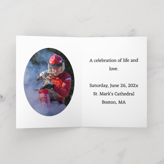 Gold Firefighter Logo Photo Insert Memorial  Foil Greeting Card (Inside Laydown)