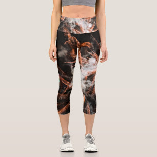 Gold fireworks abstract gold black smoke capri leggings