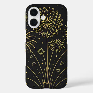 Gold Fireworks Midnight iPhone 16 Case