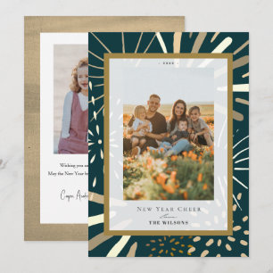 Gold Fireworks Night Sky 2 Photo New Year Holiday Card
