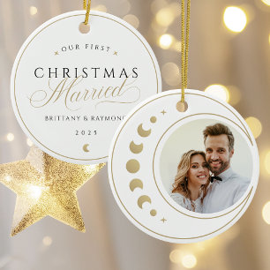 Gold First Christmas Married Ceramic Ornament