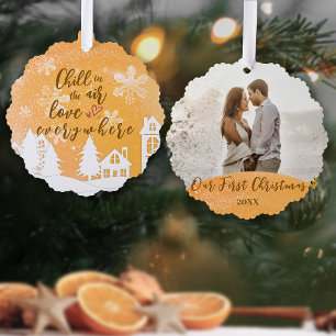 Gold First Christmas Together Warm Quote Photo Ornament Card