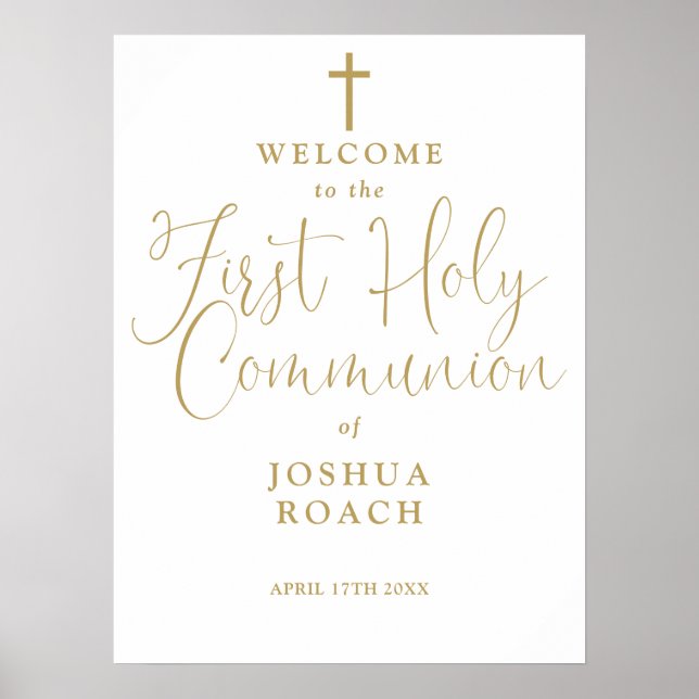 Gold First Holy Communion Affiche de bienvenue (Devant)