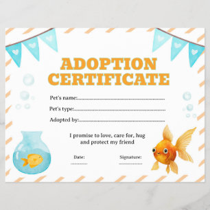 Gold fish adopt a pet certificate editable flyer