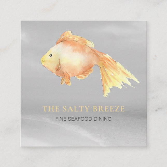 ** Gold Fish Beach Silver Sand Sea Dining  Square Business Card (Front)