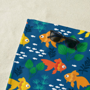 Gold Fish in Aquarium Beach Towel