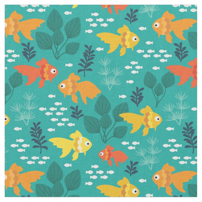 Gold Fish in Aquarium Fabric (Close Up)