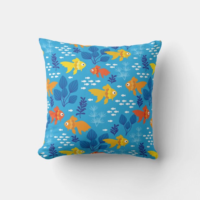 Gold Fish in Aquarium Throw Pillow (Front)