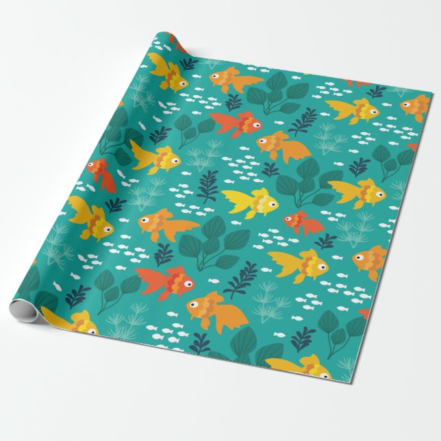 Gold Fish in Aquarium Wrapping Paper (Unrolled)
