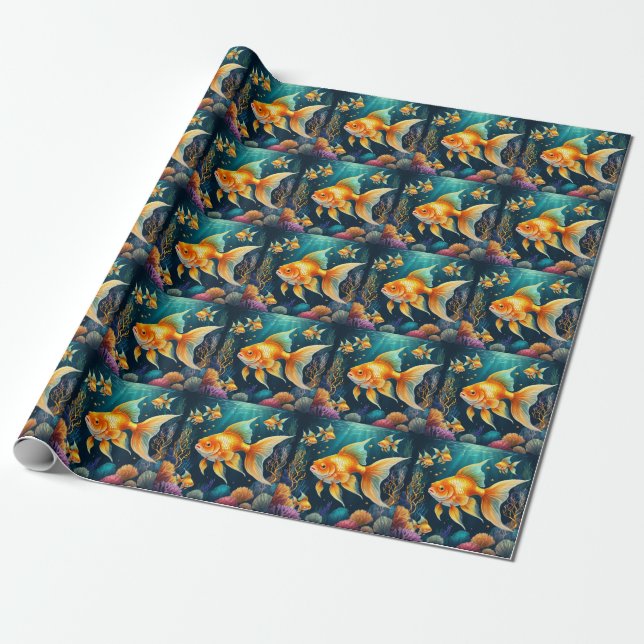 Gold Fish in Underwater Wrapping Paper (Unrolled)