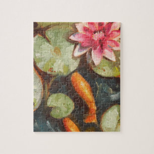Gold Fish Koi Pond Water Lilies Jigsaw Puzzle